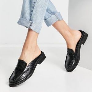 Block croc print mules